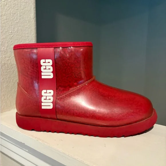 UGG Big Kids Classic Clear Mini II Rain Boot Samba Red Big Kid Size 5/Women 6.5 - Picture 4 of 9